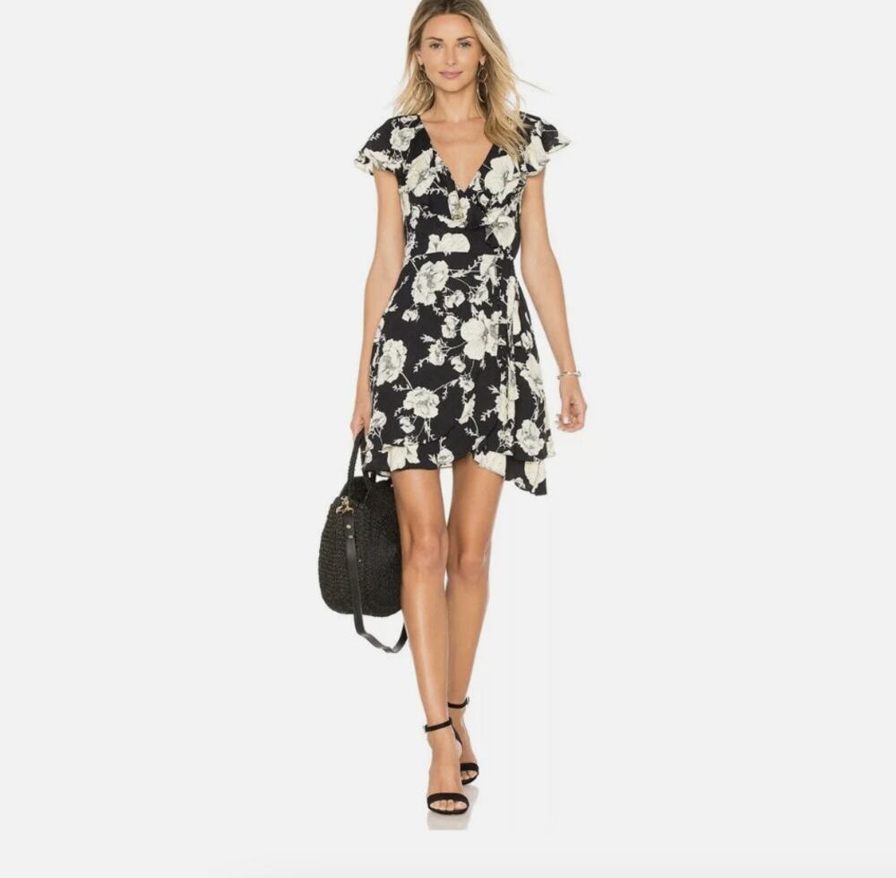 Free People French Quarter Ruffled Black Boho Cottagecore Wrap Dress Size S